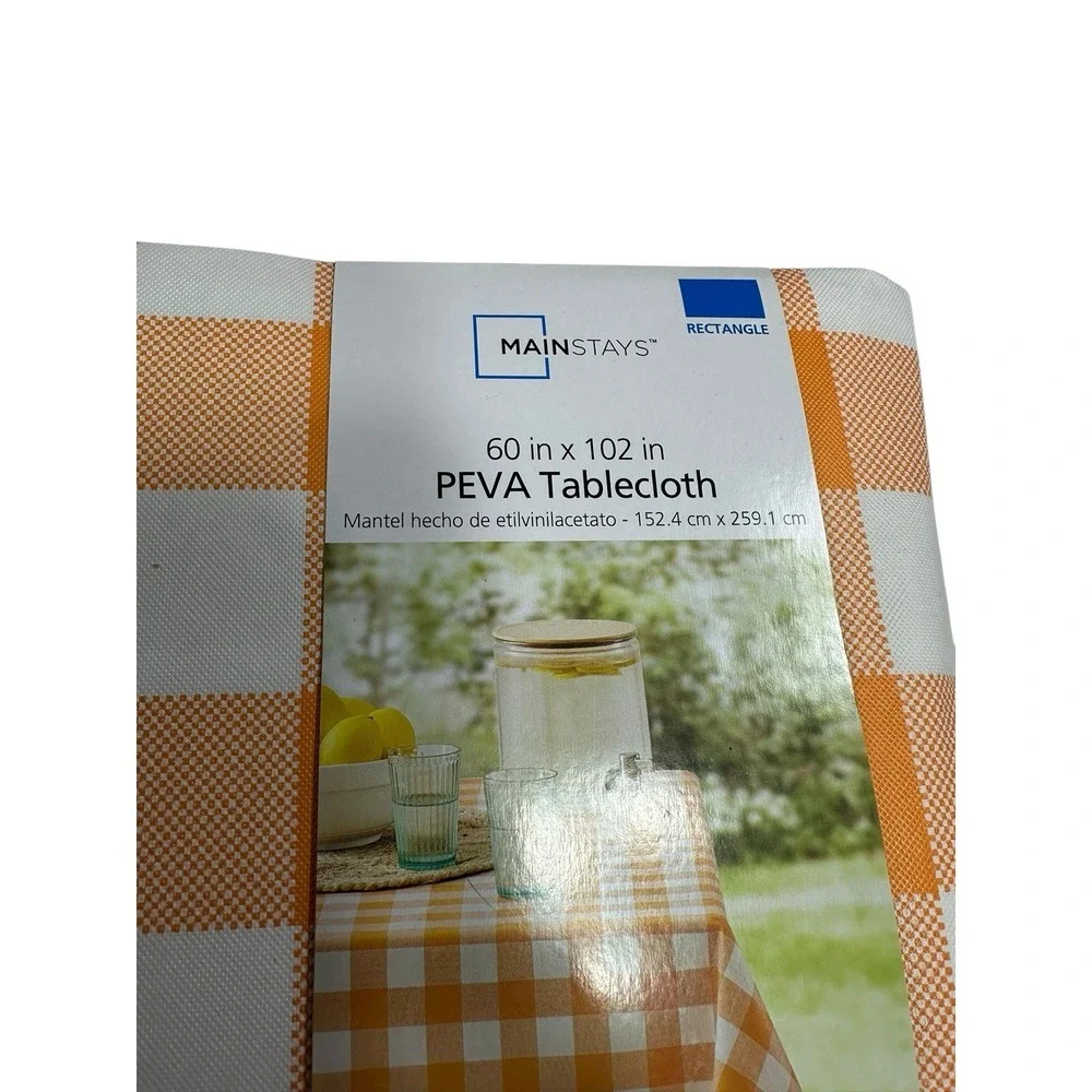 MAINSTAYS peva‎ tablecloth reusable 60X102 inches rectangle orange plaid